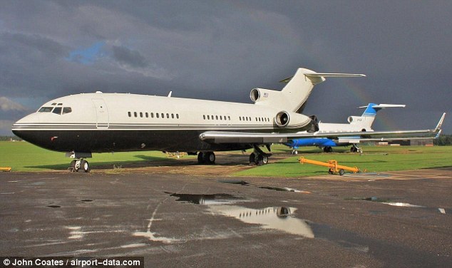 Lolita express: Epstein's Boeing 727 on the ground at Basingstoke Airport in August 2012. He used it to fly Bill Clinton between a string of destinations. Picture from airport-data. com